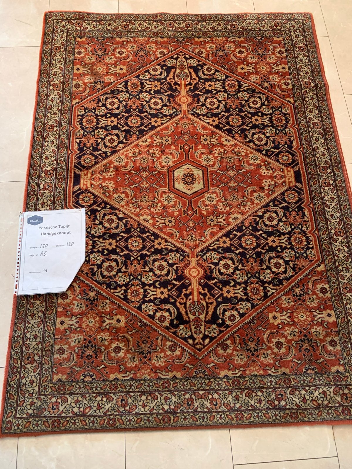 Perzisch Tapijt Handgeknoopt - 170x120 cm, Gebruikt, 100 tot 150 cm, Ophalen of Verzenden, 150 tot 200 cm