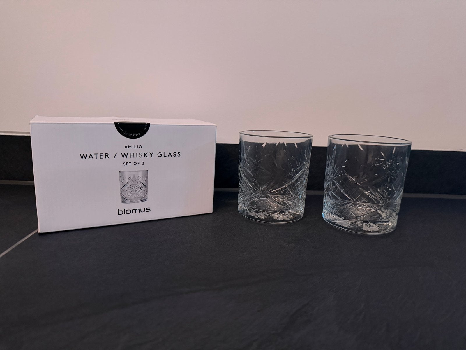 Blomus Amilio water/whiskyglazen set van 2, Ophalen of Verzenden, Nieuw, Glas, Overige merken