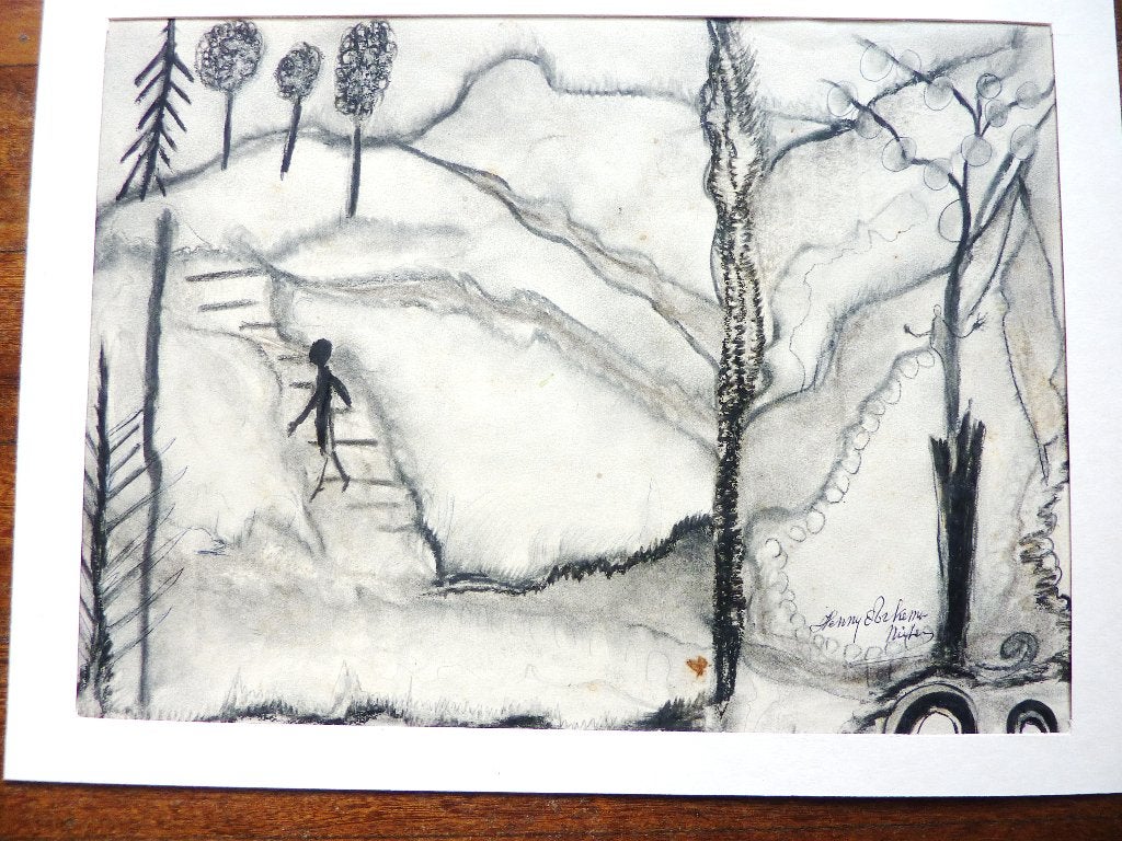 Mooie tekening van Henny Arkema van de Groninger Ploeg, Antiek en Kunst, Surrealisme, Ophalen of Verzenden, Landschap, Tekening