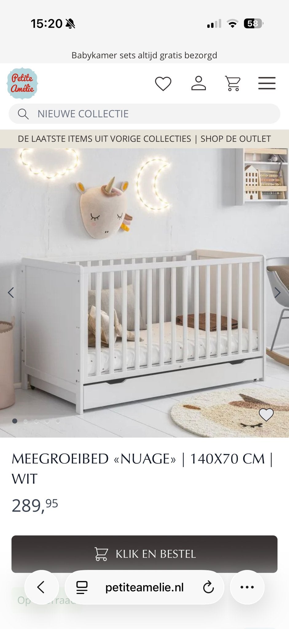 Petite Amélie Meegroeibed Nuage 140x70 cm Wit, Ophalen, Zo goed als nieuw, Ledikant
