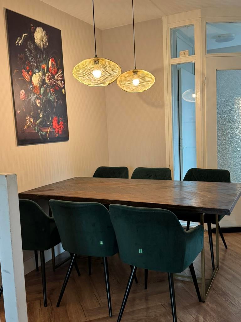 Dutchbone class eettafel inclusief 6 stoelen, Ophalen, 50 tot 100 cm, Zo goed als nieuw, 150 tot 200 cm