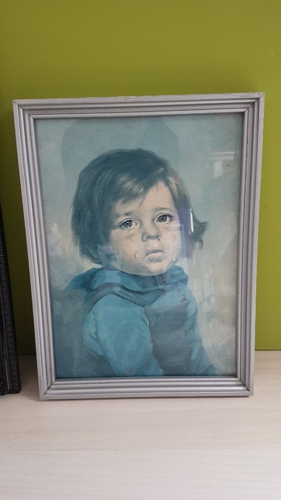 schilderij huilende jongen jaren 70, Antiek en Kunst, Portret of Personen, Ophalen of Verzenden, Vintage, Overige technieken