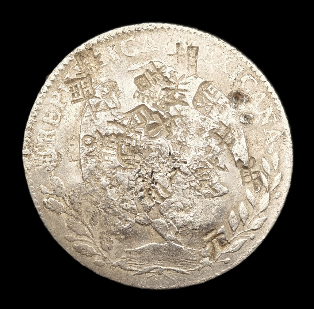 1855 Mexico 8 Reales, Chopmarks, Ophalen of Verzenden, Overige landen, Losse munt, Zilver