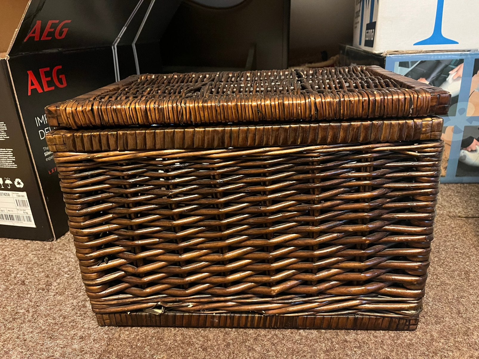 Rotan opbergmand bruin (kinderkamer) 39x28x26, Ophalen, Mand, Met opbergruimte, Zo goed als nieuw