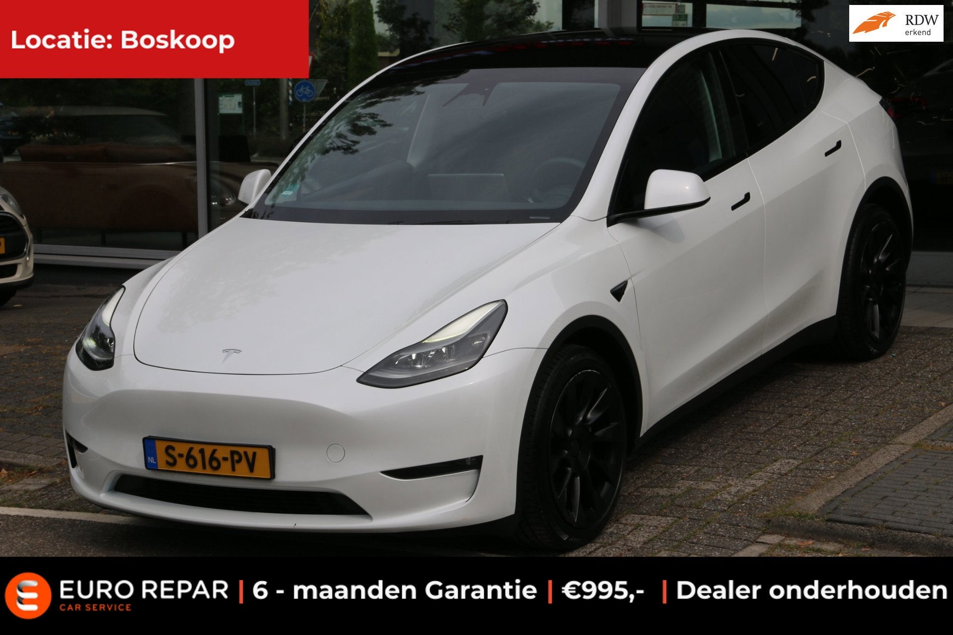 Tesla Model Y Long Range AWD 75 kWh SOH 91,3% INCL BTW!, Dealer onderhouden, Gebruikt, Stoelverwarming, Wit