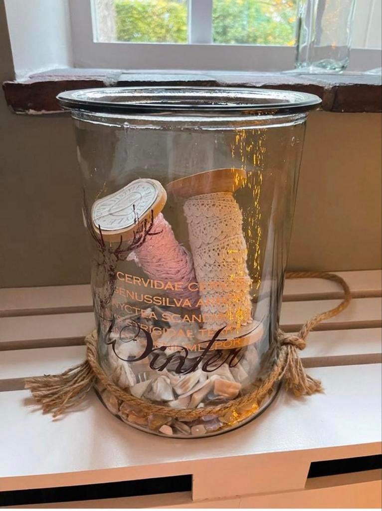 Sfeervol decoratief glas met verlichting en klossen, Ophalen of Verzenden, Zo goed als nieuw