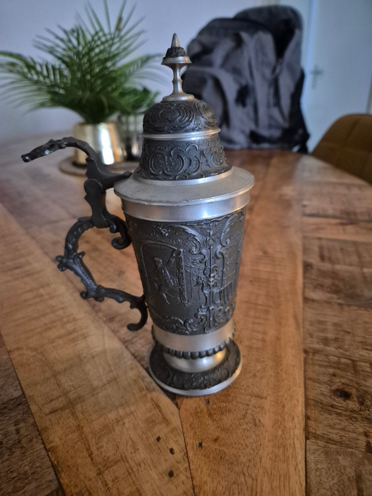 Antieke tinnen bierpul met deksel - Uniek verzamelobject, Antiek en Kunst, Ophalen of Verzenden