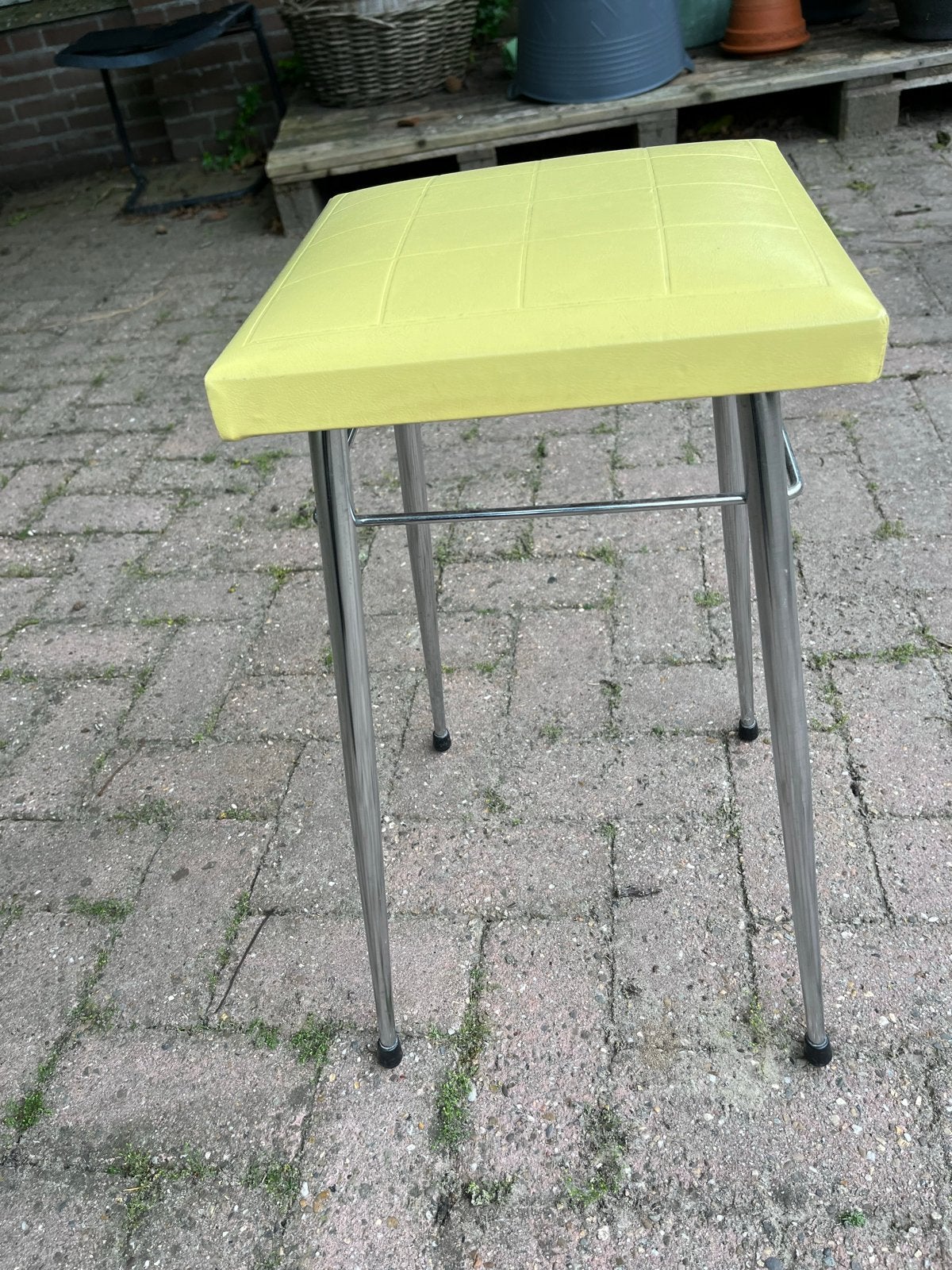 Vintage krukje, geel, 53 cm hoog, Ophalen, Gebruikt, IJzer