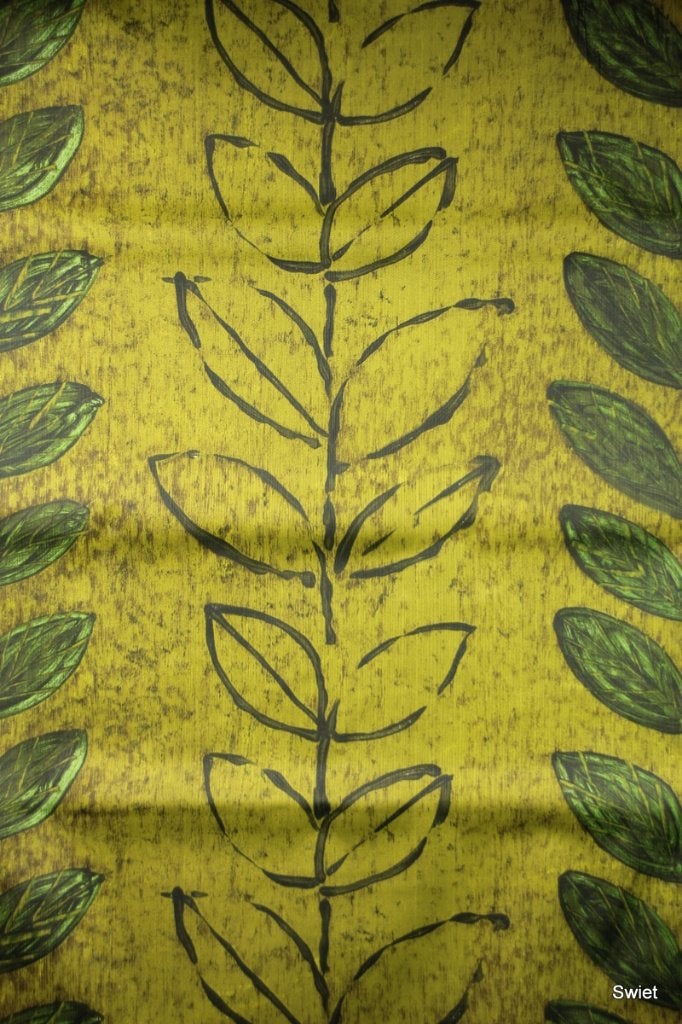 11058 Groene vintage stof met takjes en bladprint swiet, Overige kleuren, Verzenden, 120 cm of meer, Katoen