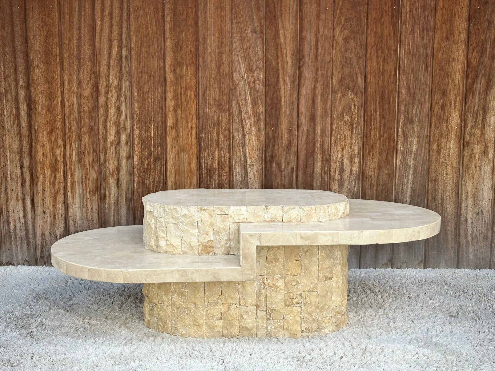 Vintage oval mactanstone coffeetable 1980s, Ophalen