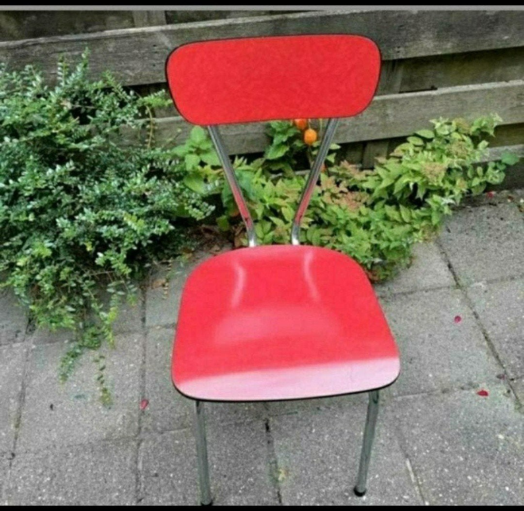 STOEL,Formica,ROOD,1960,Vintage,stoeltje,RETRO, Huis en Inrichting, Ophalen, Zo goed als nieuw, Retro 1960, Metaal