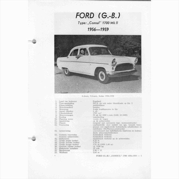 Ford Consul 1700 MK II Vraagbaak losbladig 1956-1959 #1 Nede, Ophalen of Verzenden, Gelezen, Ford