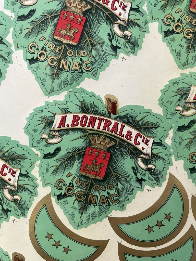 poster cognac Bontral zeer oud compleet vel met etiketten, Ophalen of Verzenden, Zo goed als nieuw, A1 t/m A3, Overige onderwerpen