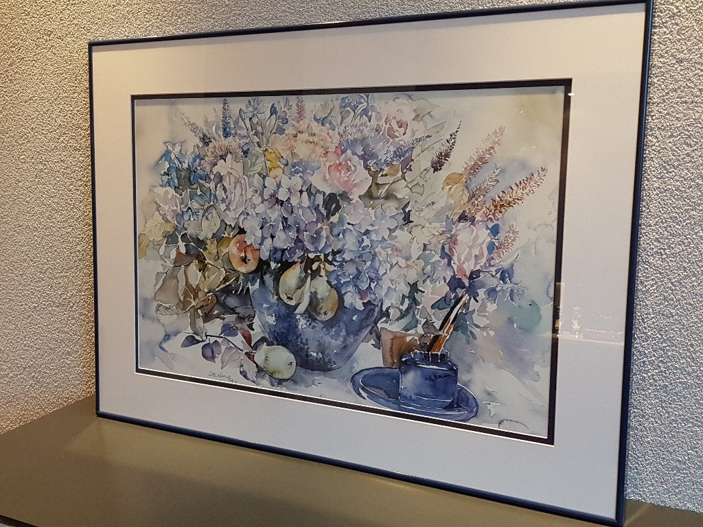 Zeefdruk van Caroline Bäcker moderne kleuren bloemen blauw, Antiek en Kunst, Ingelijst, Ophalen of Verzenden, Dieren en Natuur