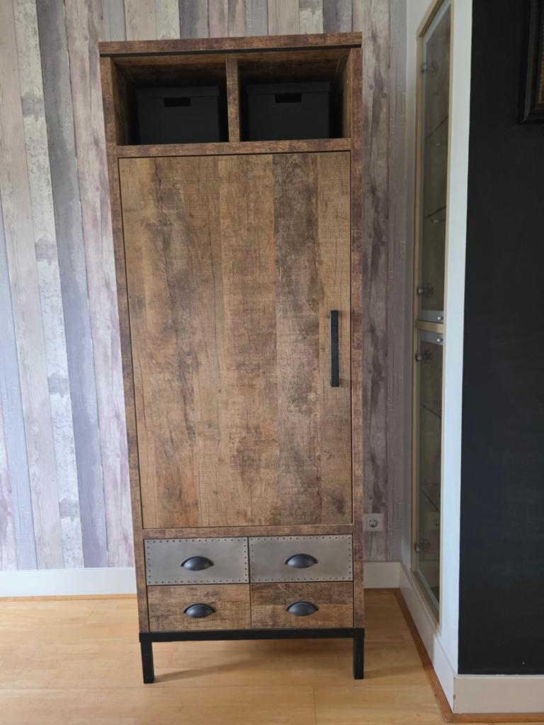 Massief houten industriele kast met 2 lades, Huis en Inrichting, Met deur(en), Zo goed als nieuw, 25 tot 50 cm, 50 tot 100 cm