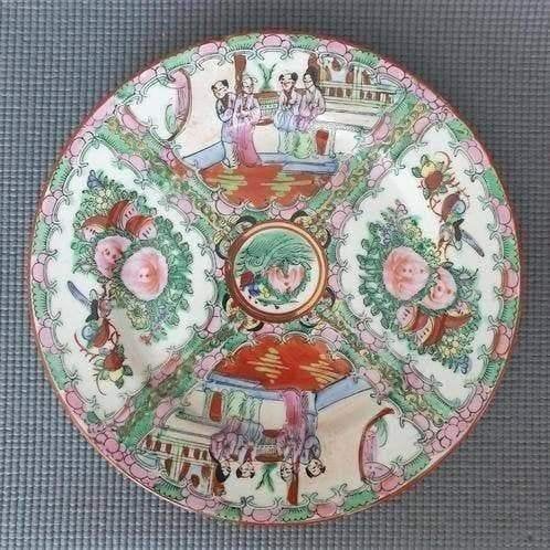 Vintage Chinese Famille Rose medaillon porseleinen bord, Antiek en Kunst, Ophalen of Verzenden