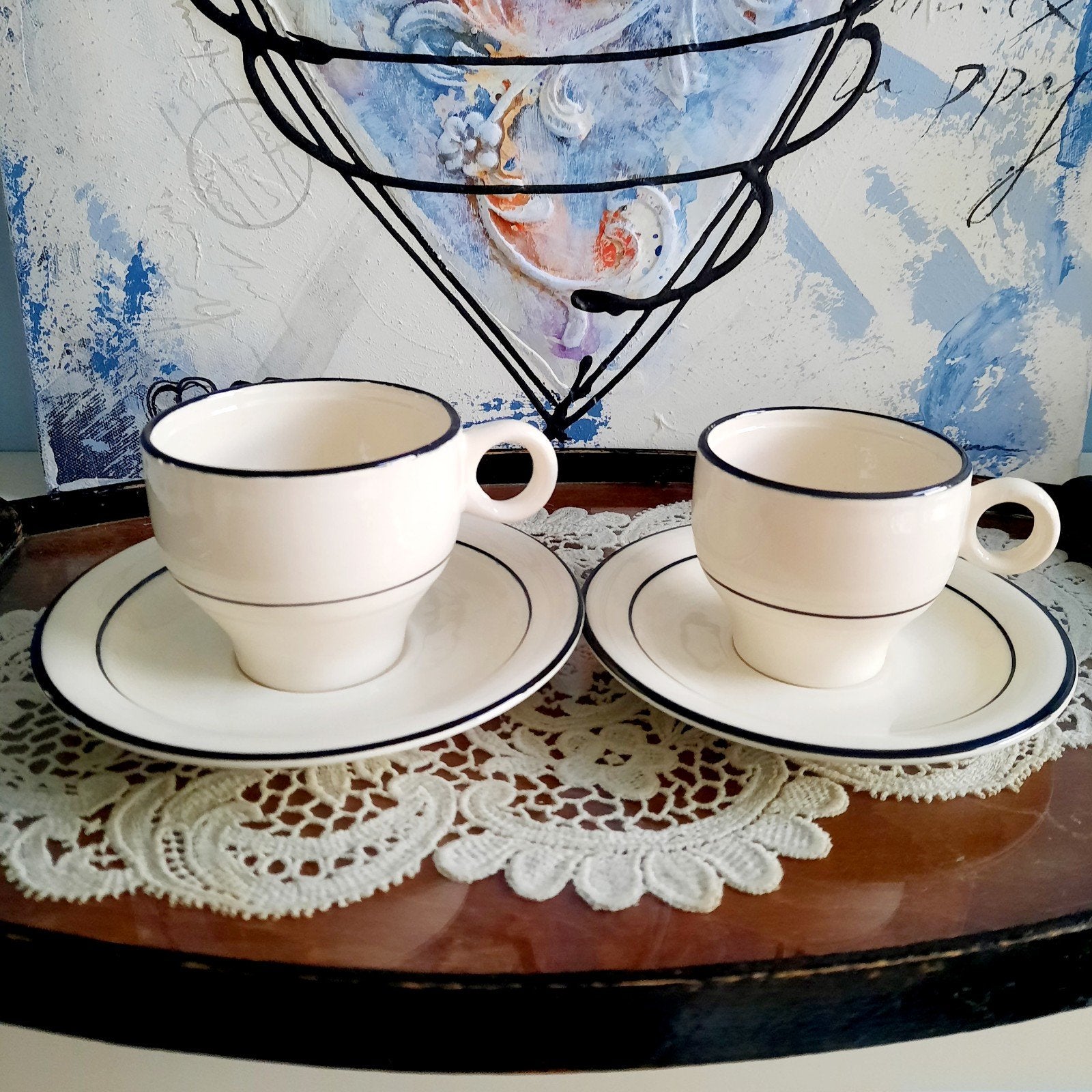 Pagnossin Italy, 2 espresso kop en schotels, Huis en Inrichting, Keuken | Servies, Ophalen of Verzenden, Zo goed als nieuw, Kop(pen) en/of Schotel(s)