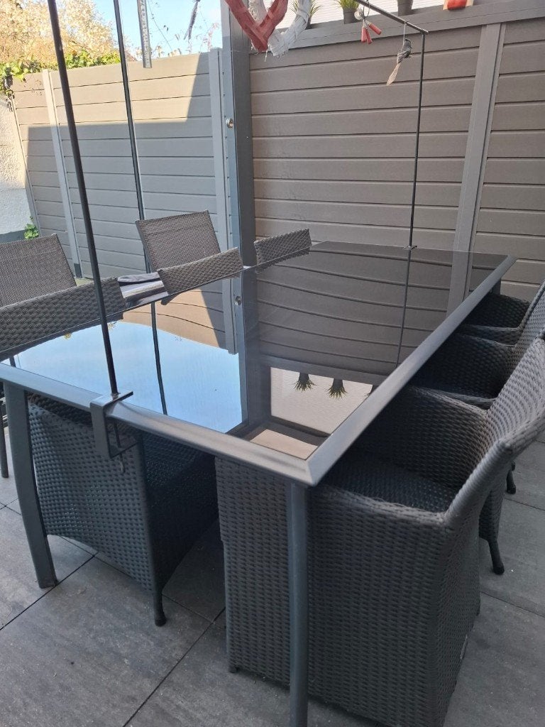 Aluminium Tuintafel met zwarte glasplaat (100 x 200 cm ), Tuin en Terras, Tuintafels, Ophalen, Rechthoekig, Aluminium