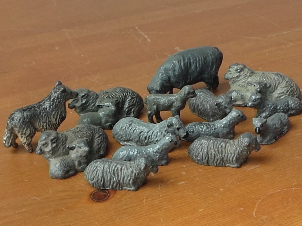 Herdershond met schapen mooi antiek Engels speelgoed van tin, Antiek en Kunst, Ophalen of Verzenden