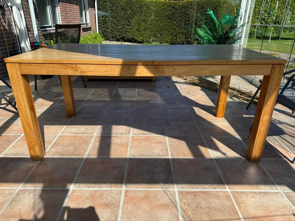 Massief houten eetkamertafel, Ophalen, 50 tot 100 cm, Zo goed als nieuw, 150 tot 200 cm