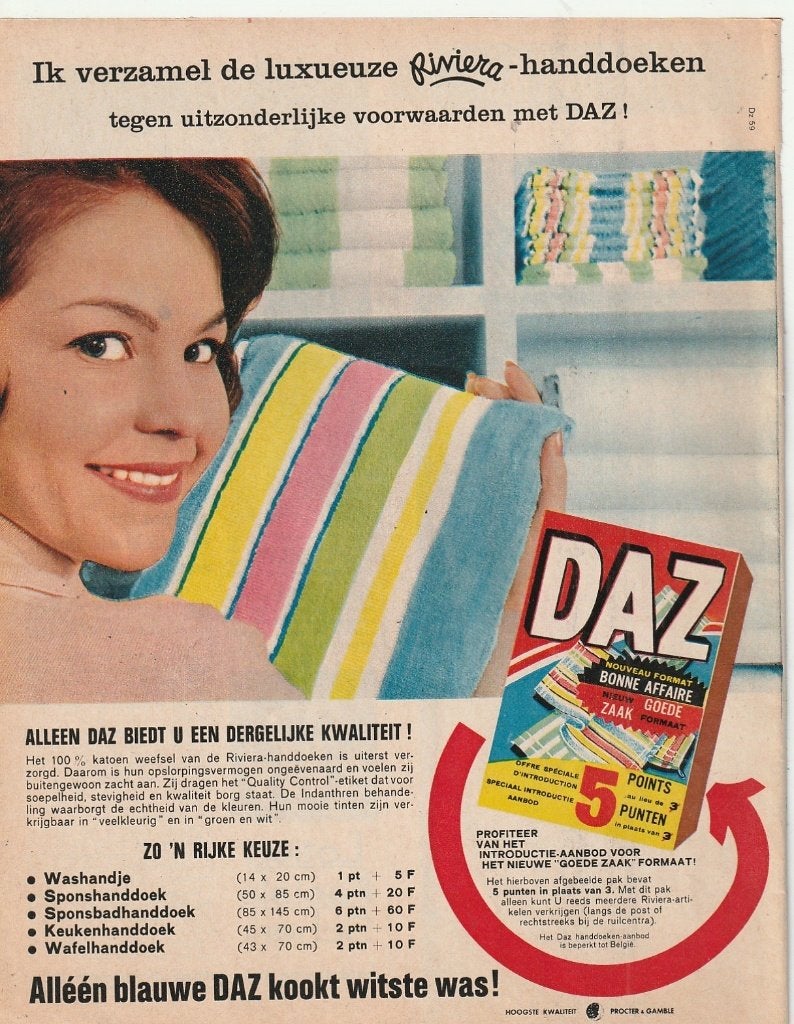 Retro reclame 1961 Daz wasmiddel kookt witste wit, Verzamelen, Verzenden, Overige typen