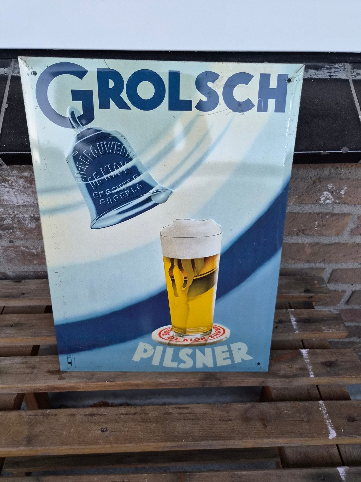 Grolsch Pilsner Reclamebord blik, Verzamelen, Merken en Reclamevoorwerpen, Ophalen of Verzenden, Gebruikt, Reclamebord