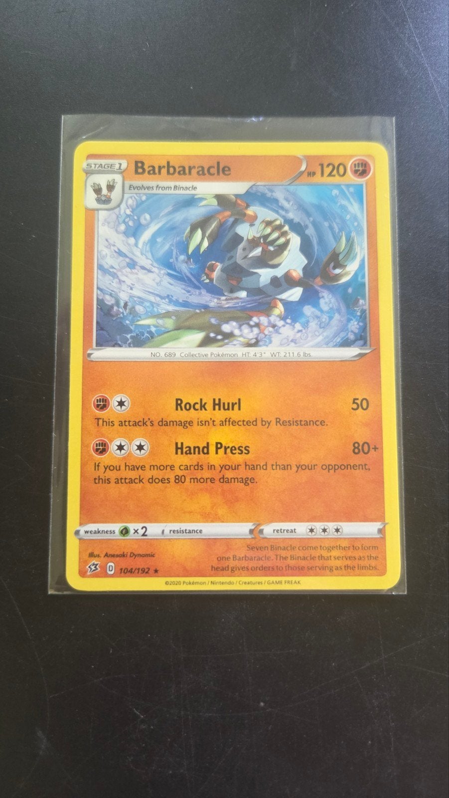Barbaracle 104/192 Rare Rebel Clash Pokémon kaart, Verzenden, Zo goed als nieuw, Losse kaart