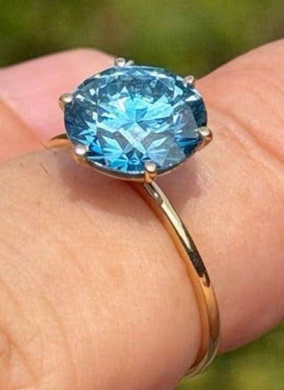Gouden ring Vivid Blue diamant 3.51ct! retailwaarde €6200!, Nieuw, Ophalen of Verzenden, 17 tot 18, Met edelsteen