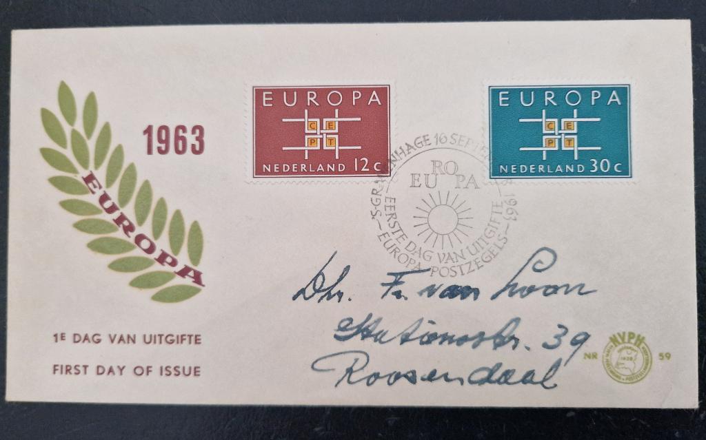 Nederland 1963  - FDC E59 - Europa, Postzegels en Munten, Postzegels | Nederland, Verzenden, Na 1940