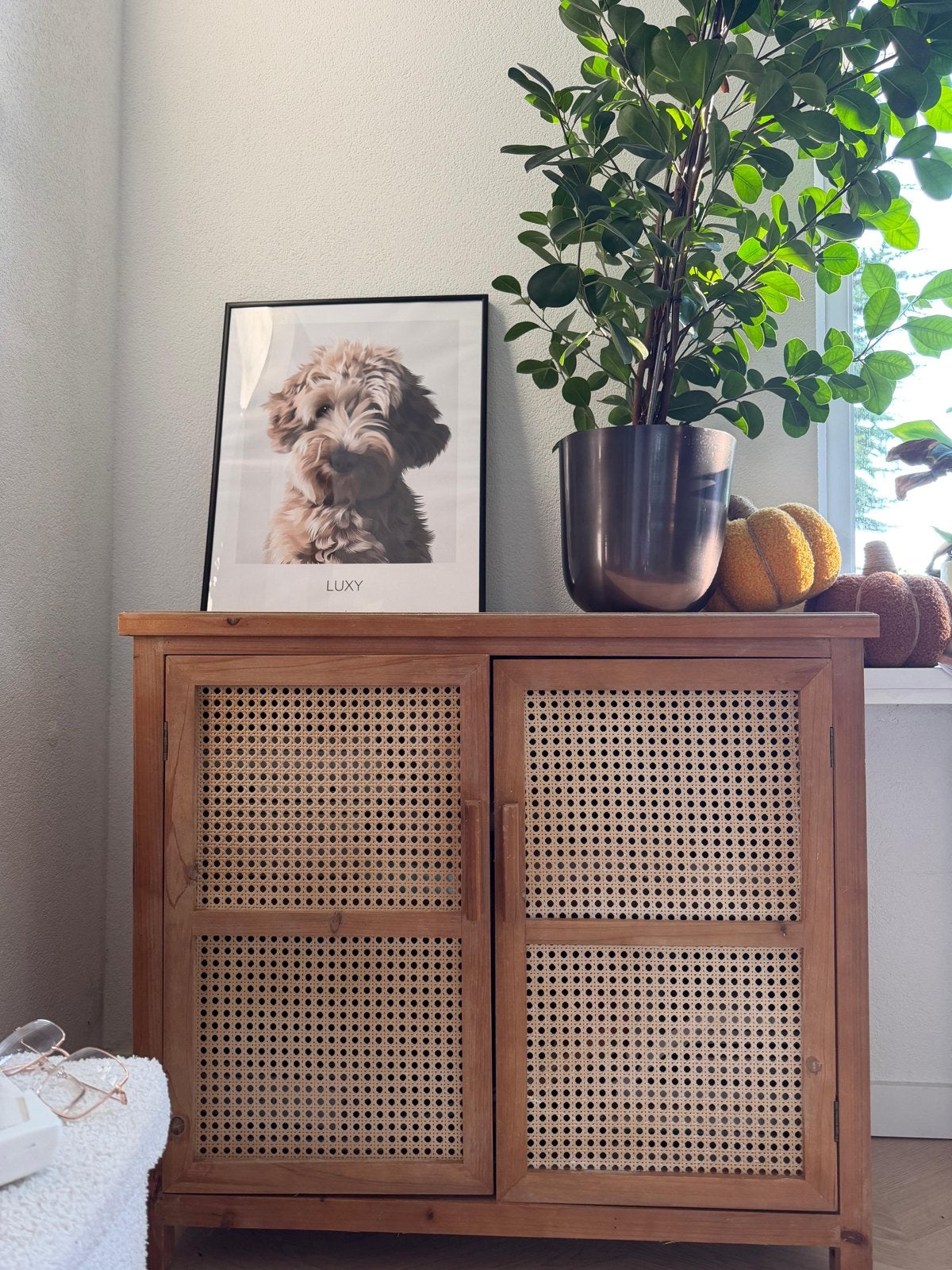 Houten kastje met rotan deuren, Huis en Inrichting, Ophalen, Gebruikt, 50 tot 100 cm, 25 tot 50 cm