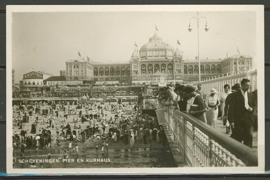 Scheveningen 1930 Pier en Kurhaus Z/W Foto/Ansichtkaart b-1d, Ophalen of Verzenden, Voor 1920, Ongelopen, Zuid-Holland