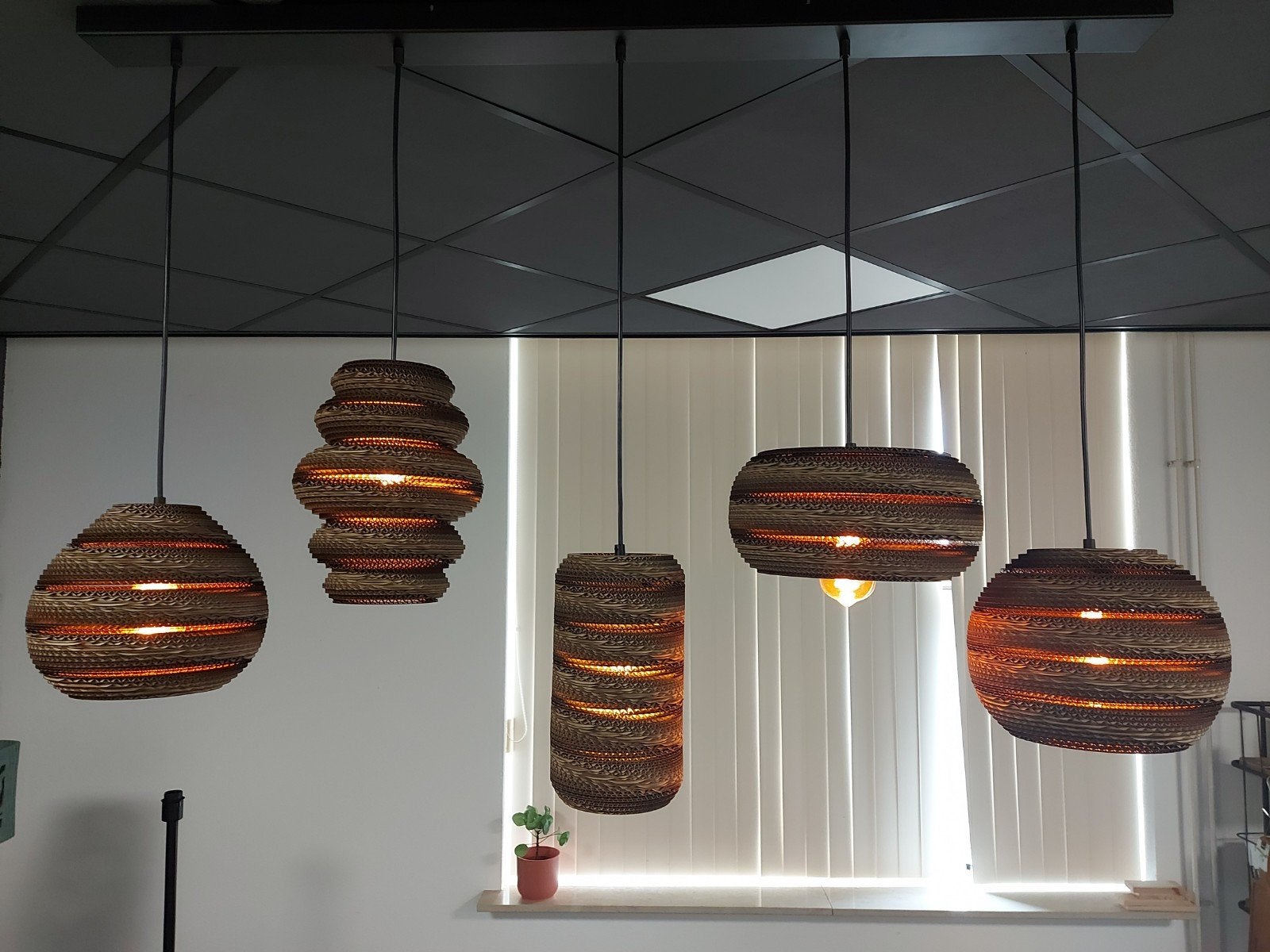 Kartonnen lampenkappen, Hanglamp bruin naturel, Ophalen, Natuurlijk materiaal, E27 (groot), Zo goed als nieuw