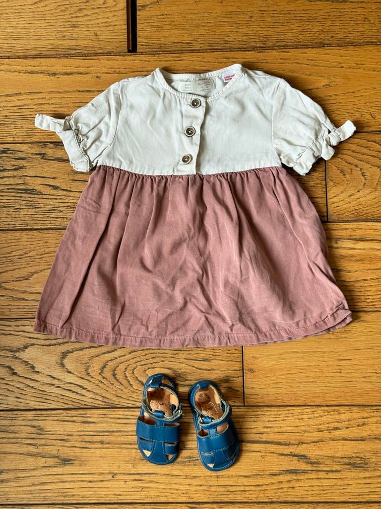 Zara jurk roze met blauwe leren sandalen, Kinderen en Baby's, Babykleding | Maat 80, Ophalen of Verzenden, Zo goed als nieuw