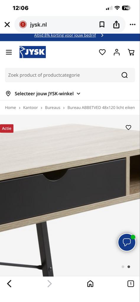 JYSK Bureau ABBETVED 48x120 licht eiken, Ophalen, Overige typen, Spaanplaat of MDF, Bruin
