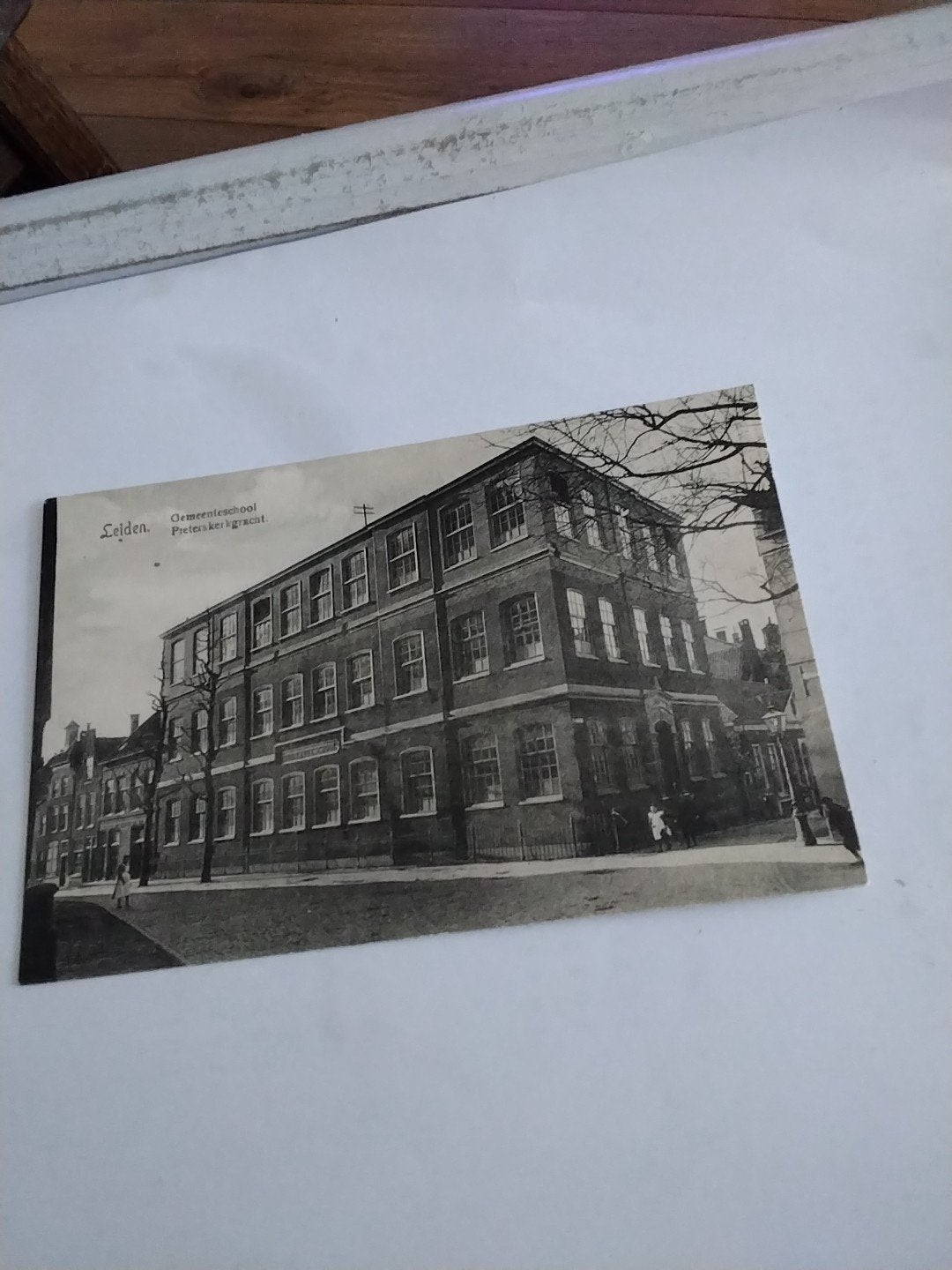 Oude Ansichtkaart Leiden Gemeenteschool Pieterskerkgracht, Ophalen of Verzenden, Voor 1920, Ongelopen, Zuid-Holland