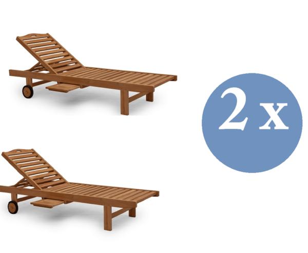 Teak Ligbed Robuust op wiel set van 2 AANBIEDING, Tuin en Terras, Ophalen, Teakhout, Verstelbaar
