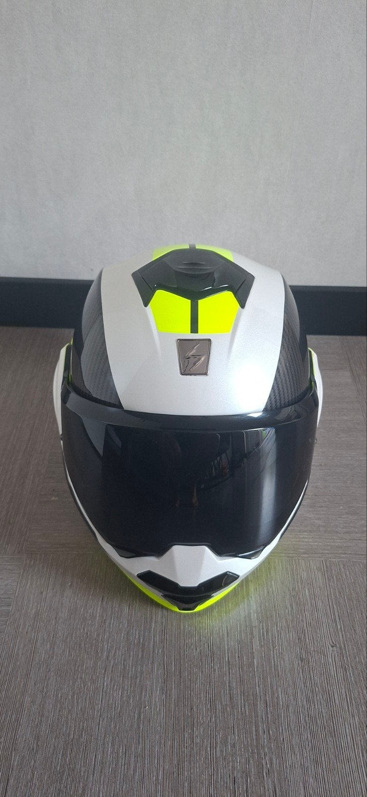 Scorpion EXO-Tech Systeemhelm - Wit/Neon Geel, Ophalen of Verzenden, Tweedehands, Systeemhelm, Overige merken