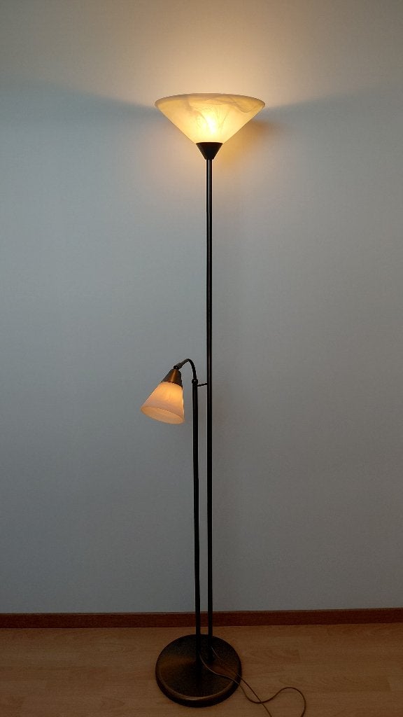 Staande uplight met leeslampje, Ophalen, Gebruikt, E27 (groot), Glas