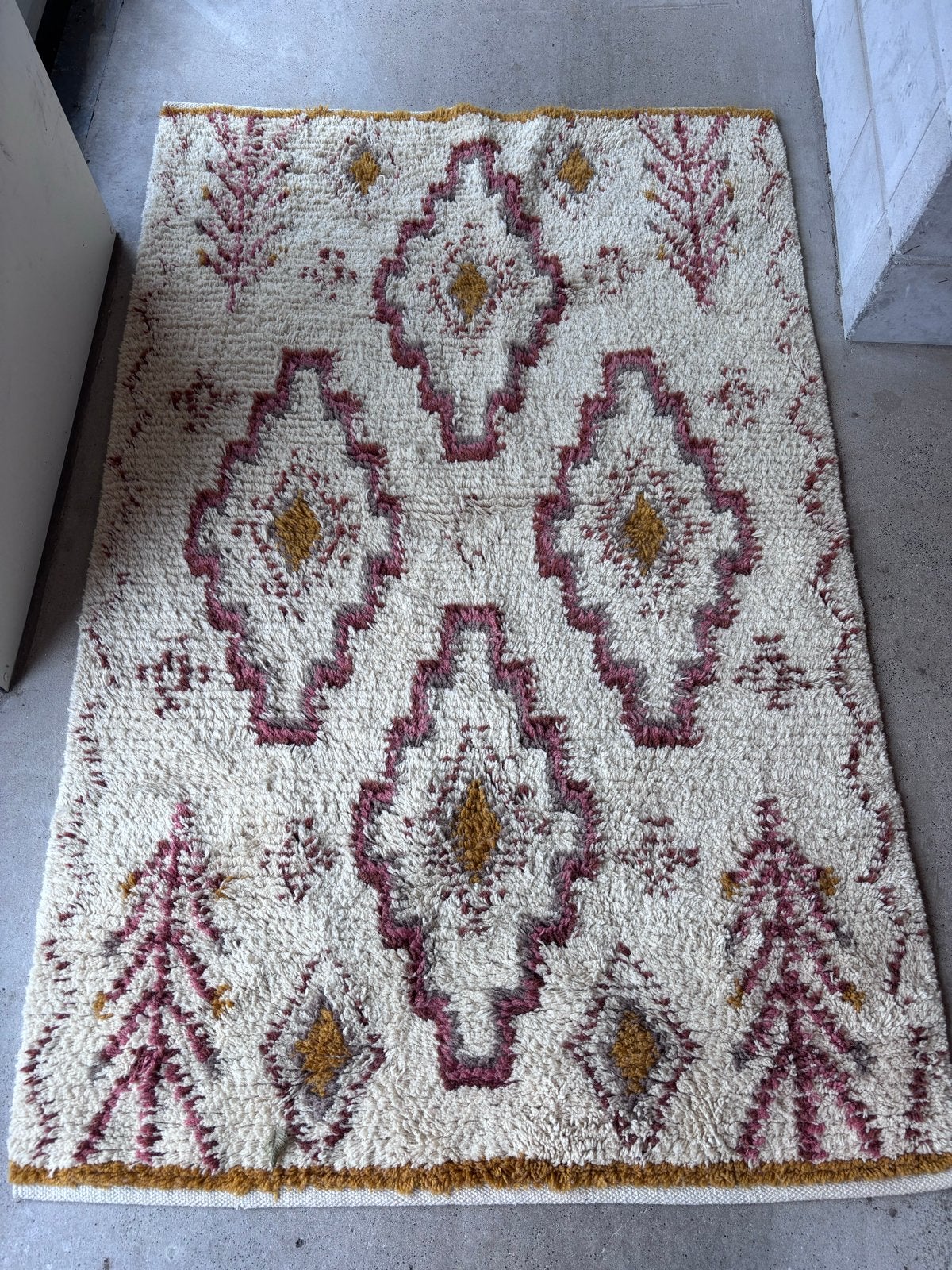 Handgemaakt Bohemian Vloerkleed uit Marokko, Ophalen, Gebruikt, 100 tot 150 cm, Crème