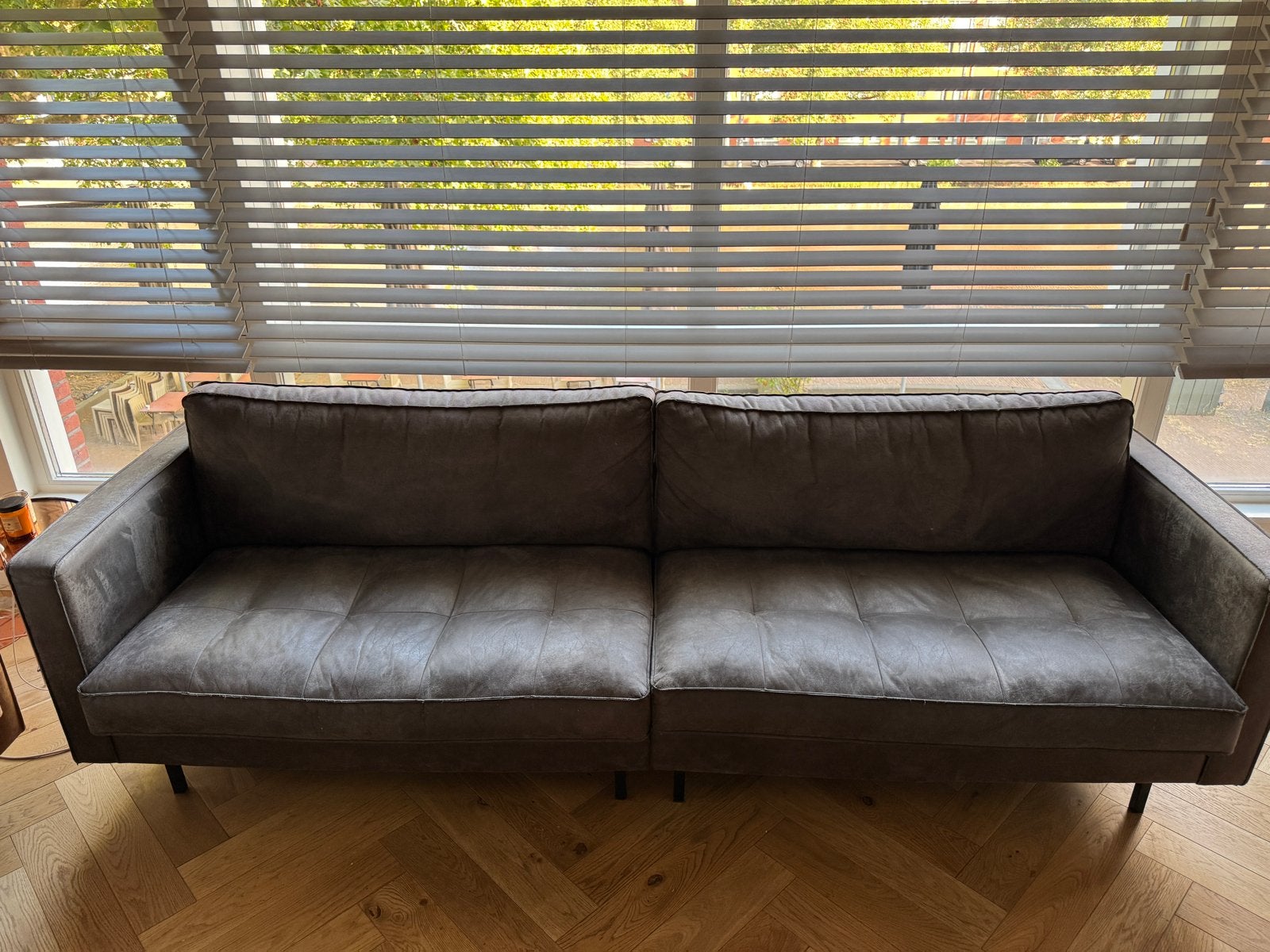 BePurehome Rodeo Bank 3 zits B275cm - Leer zwart + Cognac, Ophalen, 250 tot 300 cm, Gebruikt, Minder dan 75 cm