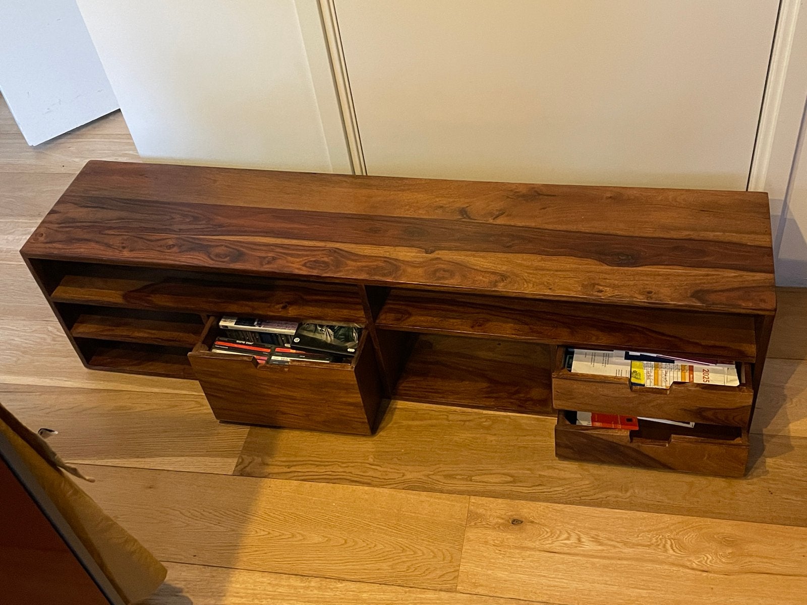 Massief mango houten tv-meubel / dressoir met opbergruimte, Ophalen, Gebruikt, 150 tot 200 cm, Minder dan 100 cm