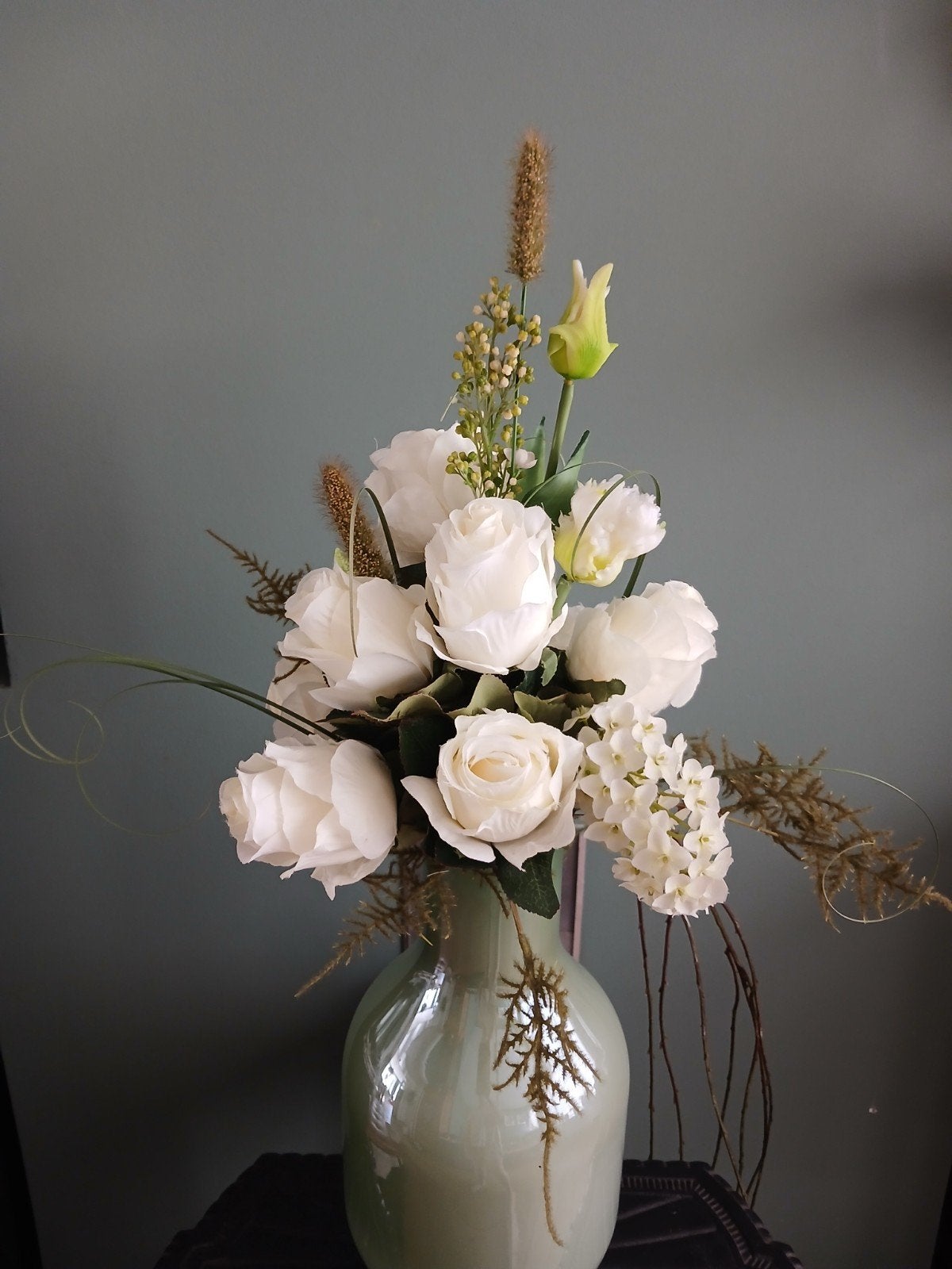Zijde bloemen boeket/ bruidsboeket roomwit/lime tinten nieuw, Ophalen of Verzenden, Nieuw