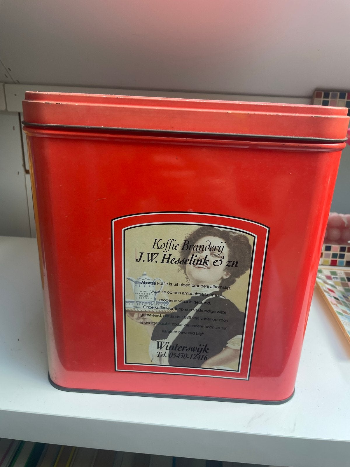 Vintage Koffieblik J.W. Hesselink & zn Winterswijk, Ophalen of Verzenden, Gebruikt, Koffie, Overige merken