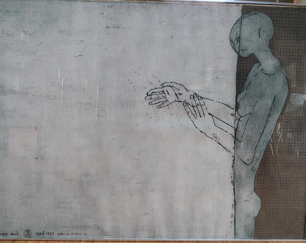 Werner Moonen - twee grote kleurige etsen, Antiek en Kunst, Ophalen, Ingelijst, 107 cm, 79 cm