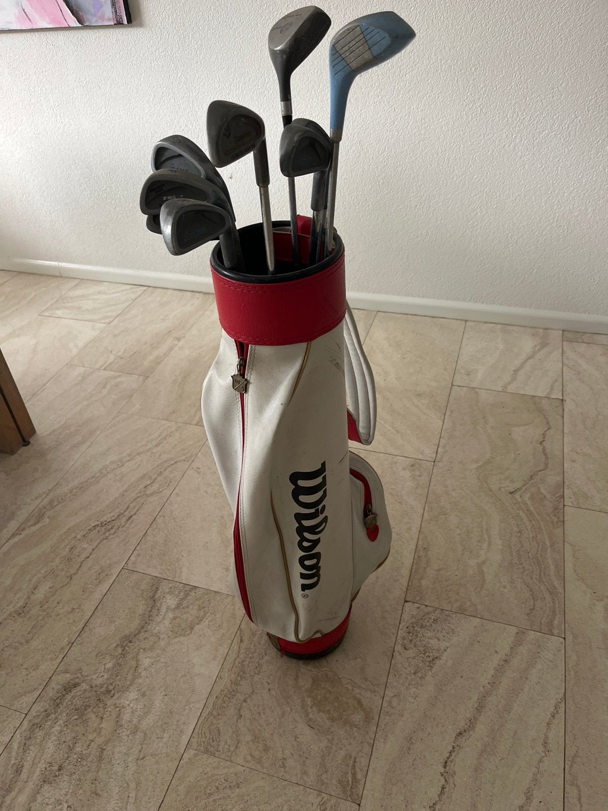 Kindergolfset met Wilson tas, 2 houten en 6 ijzers, Ophalen, Gebruikt, Set, Overige merken