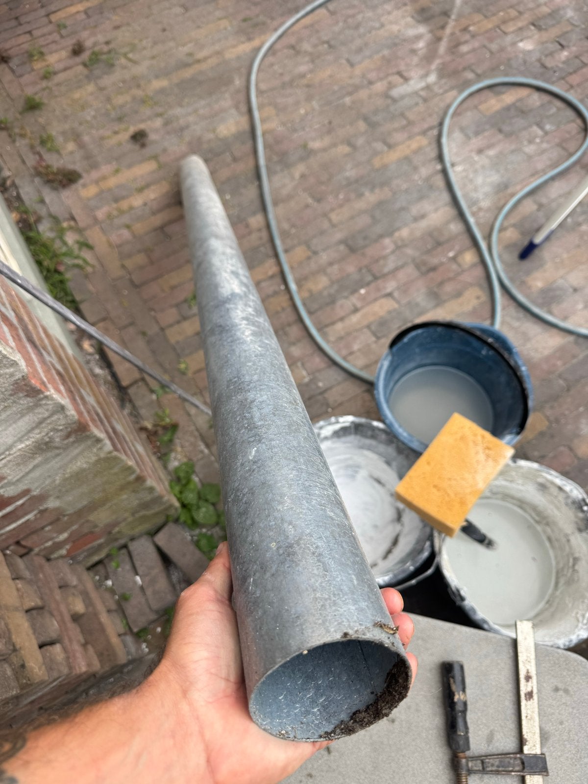 Zinken HWA-buis 157 cm met bevestigingspakket Ø 80 mm, Ophalen, Gebruikt, Zink, Minder dan 2 meter