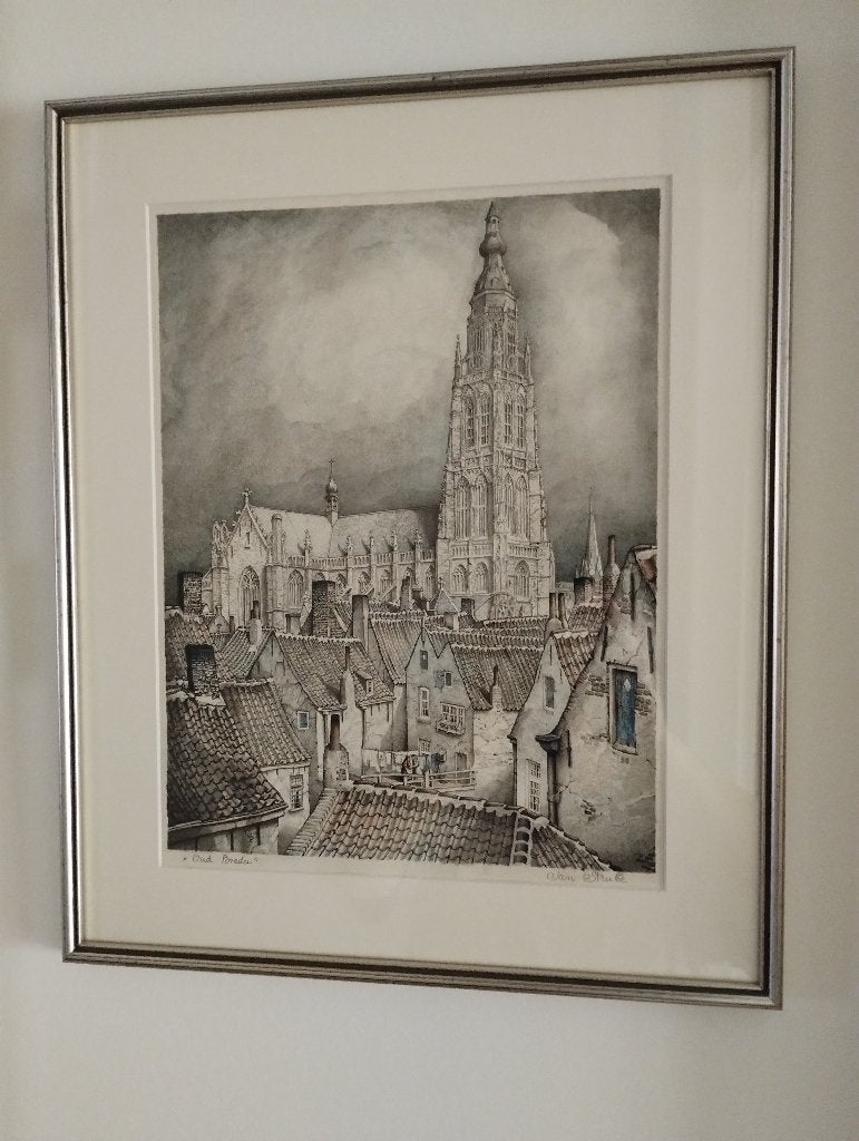 Jan Strube; handgekleurde litho; Oud Breda, Ingelijst, Ophalen of Verzenden, Overige onderwerpen, Lithografie