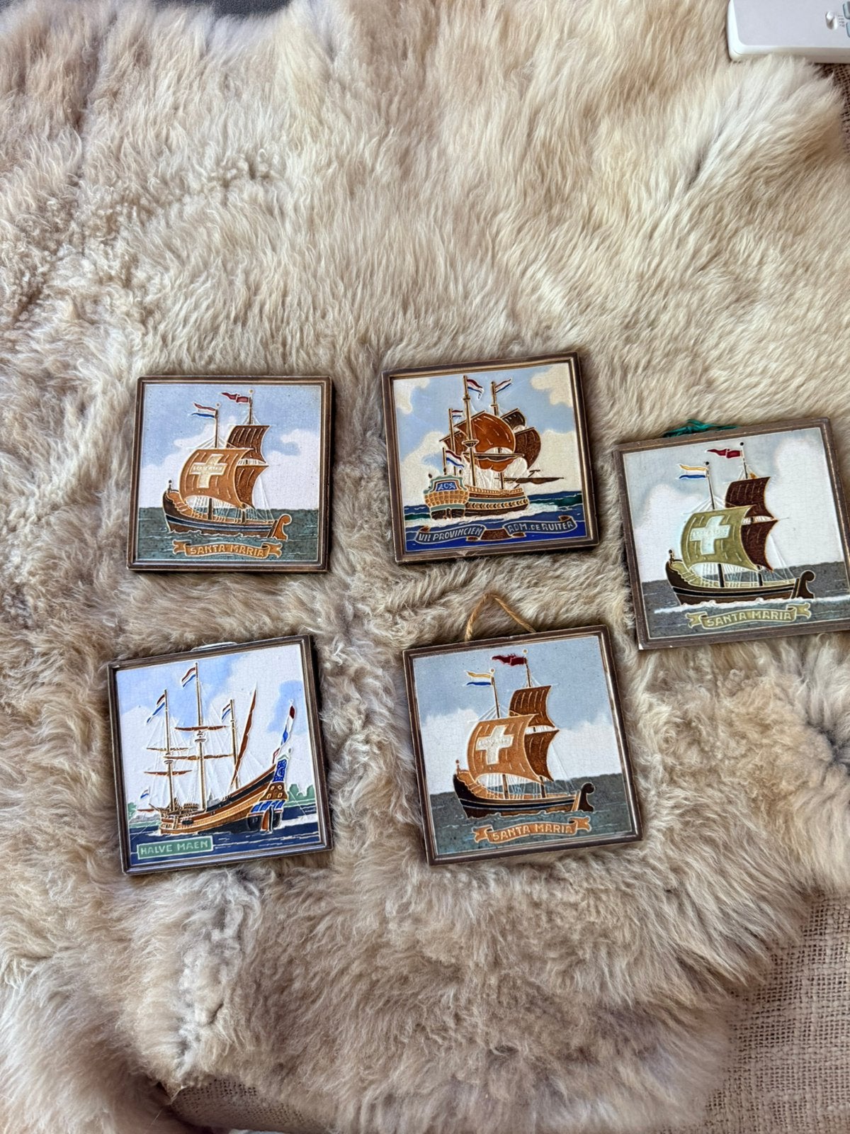 Westraven Cloisonne tegels historische schepen 5x 1948, Ophalen