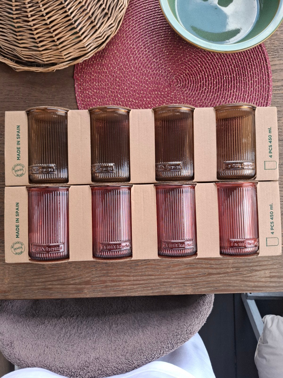 geribbelde drinkglazen (tumblers) van 100% gerecycled glas, Glas of Glazen, Nieuw, Ophalen of Verzenden, Glas