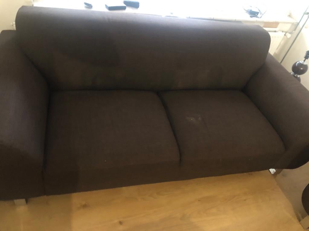 Bruine stoffen bank gratis af te halen, Gebruikt, 150 tot 200 cm, Tweepersoons, 75 tot 100 cm